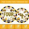 189 Pcs Construction 4th Birthday Party Supplies Dump Truck Four Years Old Paper Plates Napkins Forks Cups Tablecloth Banner Balloon Garland Dinnerware for Construction 4th Bday Party Decorations