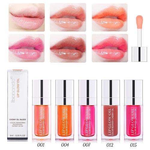 GL-Turelifes Plumping Lip Gloss Oil, Hydrating Lip Gloss Tinted Lip Balm Lip Care Transparent Lip Oil, Lip Glow Oil Non-sticky Glitter Shine Primer Lip Tint Long Lasting Nourishing (#015Cherry)
