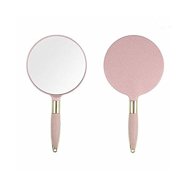 XPXKJ Handheld Mirror with Handle, for Vanity Makeup Home Salon Travel Use (Circular, Pink)