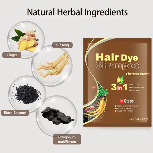 Black Hair Dye Shampoo, 10pcs hair dye shampoo 3 in 1, Natural Herbal Dye Shampoo for Grey Hair Coverage Hair Color Shampoo for Women and Men (1.05fl oz *10)