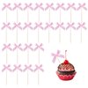 24Pcs Pink Bow Cupcake Toppers, Pink Bow Birthday Cake Toppers for Birthday Party Decorations Supplies