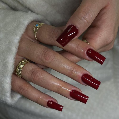 KQueenest Long Medium Press On Nails Coffin Nails Press Ons Gloss, More Burgundy Long Fake Nails For Women Girls, Thick Gel Square Tip Nails Acrylic False Nails Set, 24 Pcs