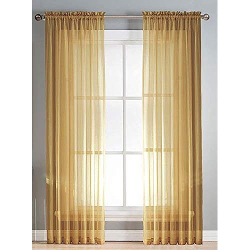 Sapphire Home Gold Sheer Curtains - 2 Panels Set, 54" x 84", Transparent, Light Filtering Privacy Voile Drapes, Sheer Window Curtains for Living Room, Bedroom, Kitchen, Dining Room - Gold/Bronze
