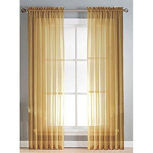 Sapphire Home Gold Sheer Curtains - 2 Panels Set, 54" x 84", Transparent, Light Filtering Privacy Voile Drapes, Sheer Window Curtains for Living Room, Bedroom, Kitchen, Dining Room - Gold/Bronze