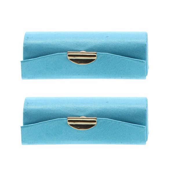 Motique Accessories Turquoise Solid Satin Ladies Lipstick Case With Mirror Holder Set of 2
