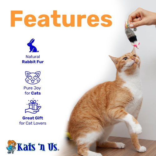 Kats'N Us Dat Darn Ferret with Feathers Real Rabbit Fur Cat Toy- Furry Cat Toys, Cat Stuffed Animal, Cat Entertainment for Indoor Cats and Kittens, Interactive Cat Toys - 10 Inches