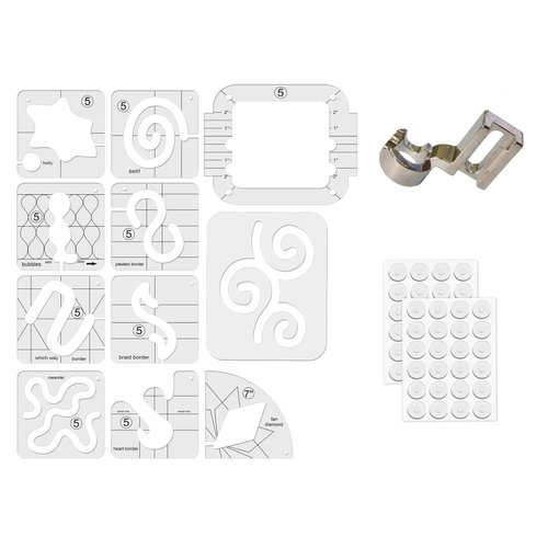 Free Motion Quilting Template Rulers 14 Set Quilting Ruler 3mm with Quilting Frame for Domestic Sewing Machine with Low Shank Ruler add 48pcs Non-Slip Grips 14