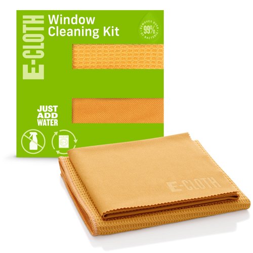 E-Cloth Window Cleaner Kit - Window and Glass Cleaning Cloth, Streak-Free Windows with just Water, Microfiber Towel Cleaning Kit for Windows, Car Windshield, Mirrors - Tangerine Orange