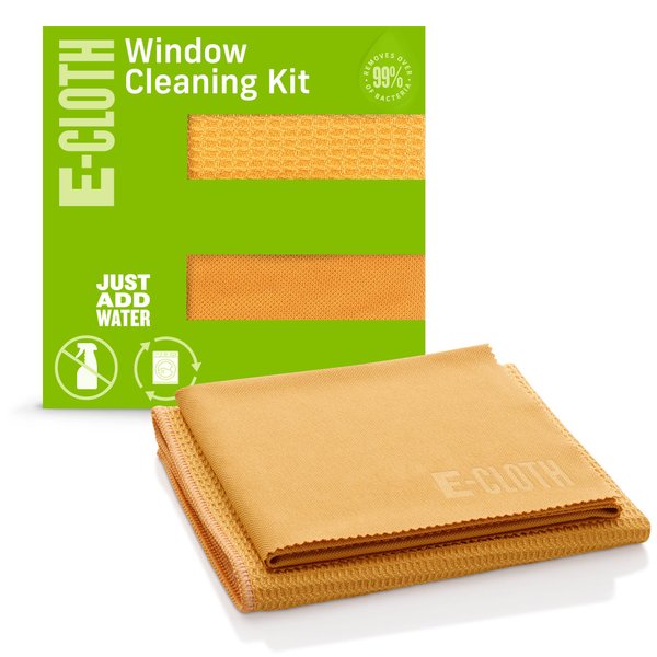 E-Cloth Window Cleaner Kit - Window and Glass Cleaning Cloth, Streak-Free Windows with just Water, Microfiber Towel Cleaning Kit for Windows, Car Windshield, Mirrors - Tangerine Orange