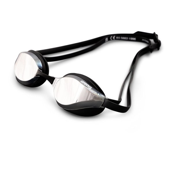 Arena Python Racing Swim Goggles for Men and Women, UV Protection, Anti-Fog, Dual Strap, Mirror Lens, Silver/Black