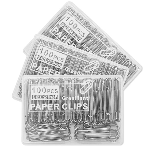 Grealliant 300 PCS Paper Clips, Jumbo Paper Clips for Paperwork, 3 Boxes of 100 PCS Each, Sturdy and Upgraded Plastic Boxes Well Packed, portable to Use in Office, School and Home, Large