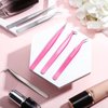 6 Pieces Eyelash Extension Tweezers Lash Tweezers Set Stainless Steel Straight and Curved Tip Tweezers Precision Eyebrow Tweezers Nippers for Eyebrow Hair (Silver, Pink)