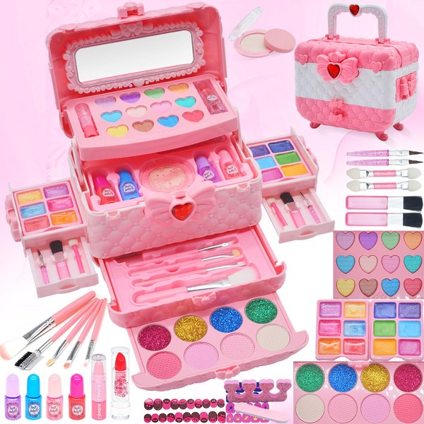 Kids Makeup Toys for Girls - Safe and Washable Makeup for Kids, Kids Makeup Kit for Girl, Real Girls Makeup Kit for Kids Toddler, Princess Birthday Gifts for 4 5 6 7 8 9 Year Old Girls Gift (Pink)