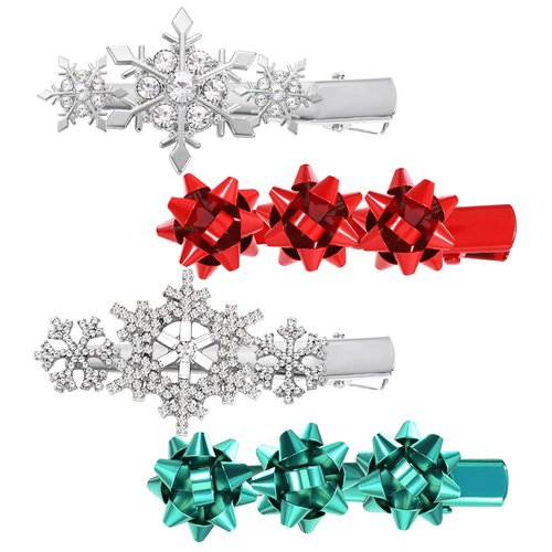 HZEYN Christmas Hair Clips for Women Winter Holiday Wrap Bows Snowflake Hair Clips Hairpin Festive Jewelry Barrette Headwear Accessories (4PACK Snowflake Bows)