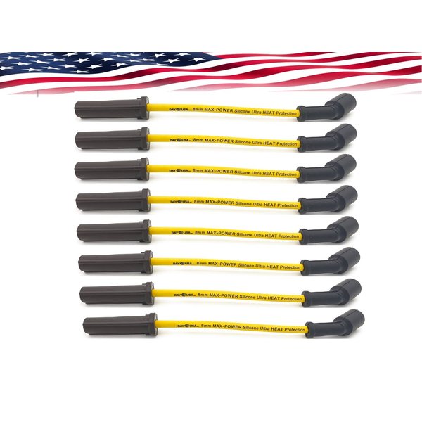 Spark Plug Wire Set for Chevrolet Express Silverado Yukon Sierra Tahoe V8 4.8L 5.3L High Temp Rubber Boots 450° F (Silicone) (YELLOW) 9748HH