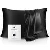 YANIBEST Silk Pillowcase for Hair and Skin - 22 Momme 600 Thread Count 100% Mulberry Silk Bed Pillowcase with Hidden Zipper, 1 Pack King Size Pillow Case Black