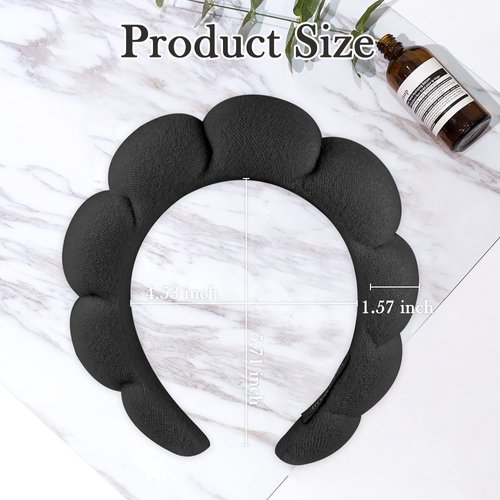 HOYDATE Puffy Spa Headband for Women Padded Soft Hairband Non Slip Sponge Headband Sponge & Terry Towel Hair Band for Face Washing, Makeup Removal, Shower, Skincare,Yoga(Black)