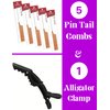 MRS GWEN HAIR & ACCESSORIES Rat Tail 5pcs Pin Tail CombS Anti-static Heat Resistant Fine-Tooth Sectioning Parting Styling Loc Comb & an Alligator Hair Clip (5 pcs Honey Orange)