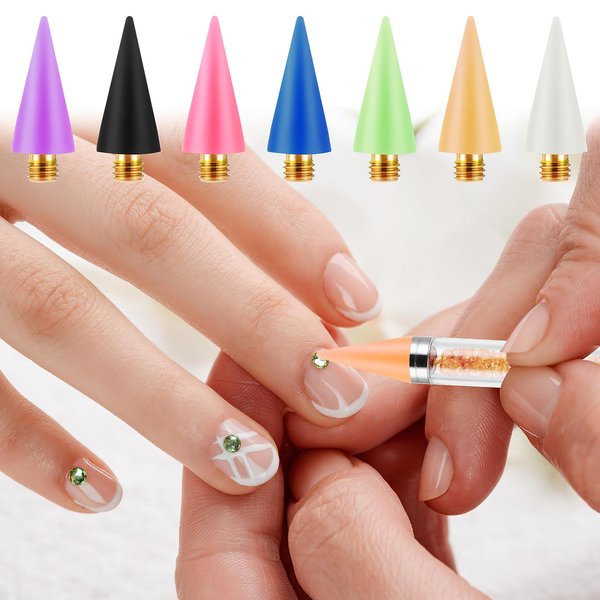 21 Pcs Wax Replacement Head Tips, Wax Tip Rhinestone Tool, Colourful Nail Rhinestones Picker for Nail Dotting Pen to Pick Up Nail Gem Jewelry, Replacement Wax Head Accessories(7 Colors)