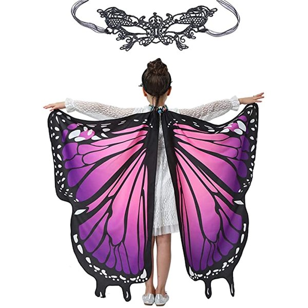 EONGERS Butterfly Wings for Girls Kids Costume Fairy Shawl Festival Rave Dress (Pink and Purple)