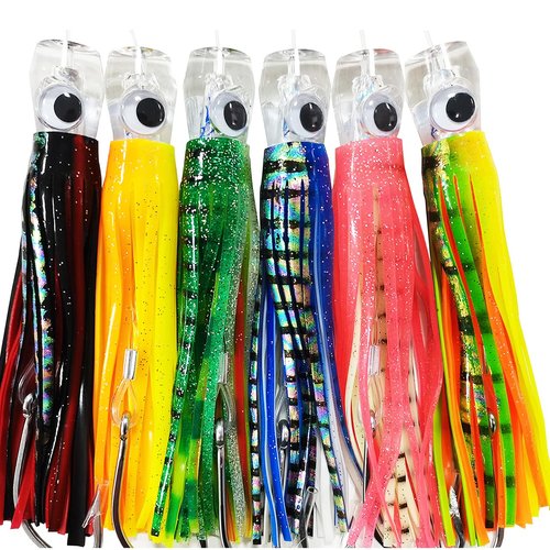 kmucutie Set of 6 pcs 6.5 inch trolling Lure Marlin Tuna Dolphin Shark Big Game deep sea Fishing Lures Included Mesh Bag (6.5 INCH)