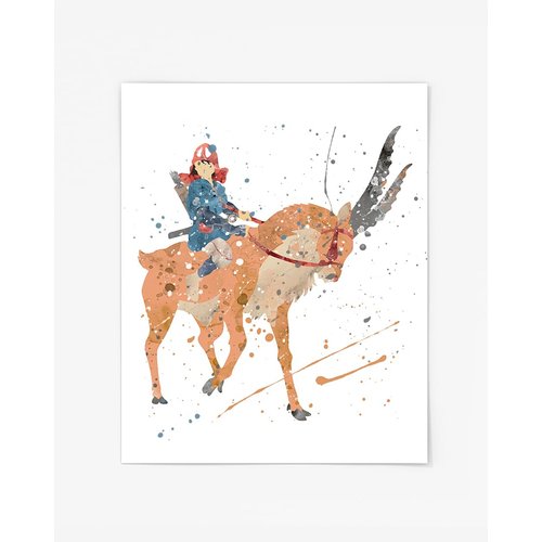 Ashitaka and Yakul Prints, Anime Watercolor, Nursery Wall Poster, Holiday Gift, Kids and Children Artworks, Home and Room Digital Art, Intended for Princess Mononoke