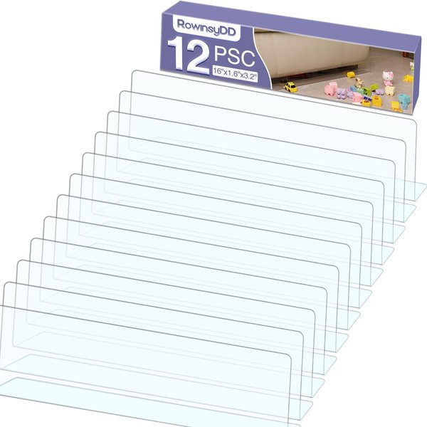 RowinsyDD 12 Pack-Clear Toy Blockers for Furniture, 16" L x 3.2" H Under Bed Blocker, Gap Bumper for Under Furniture Adjustable Clear Toy Blocker for Furniture with Strong Tape