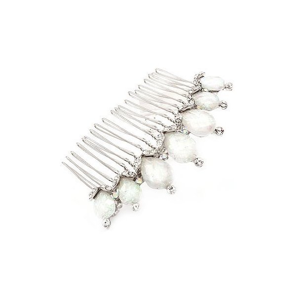 ACCESSORIESFOREVER Women Bridal Wedding Jewelry Crystal Opal Stones Beautiful Classy Hair Comb Silver
