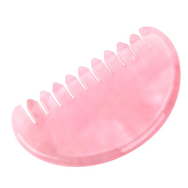 ideayard Gua Sha Comb for Women Head Scalp Massage Tool Hand Made Rose Quartz Comb Polished Round Tooth Point Massager Therapy Tool for Gift
