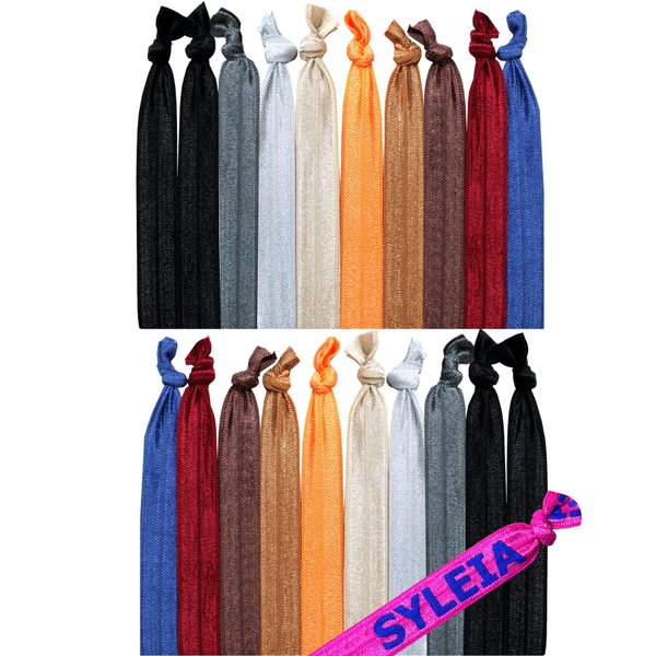 Syleia Pack of 20 Down to Earth Assorted Colors Hair Ties Ponytail Holders Elastic Ribbon Band Crease Free Hand Knotted Fold Over Ouchless Strong Hold