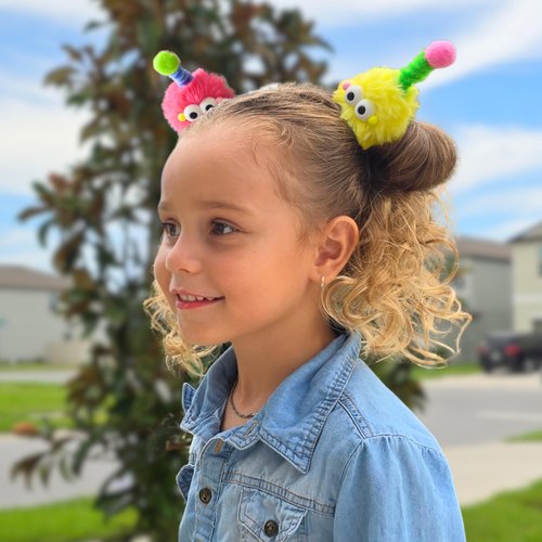 Z-CHARMMY Fluffy Pom Poms Hair Clip for Girls, Cartoon Hair Barrettes for Kids, Colorful Hair Clips for Toddler, Quirky Little Monster Hair Accessory, 5 Pieces