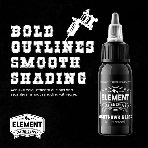 Element Tattoo Supply - Premium Black Tattoo Ink - Professional Tattoo Ink & Supplies for Outlining, Shading, & Blending - Tribal Tattoo Ink - Permanent Nighthawk Black Ink Tattoo - 1 oz Bottle
