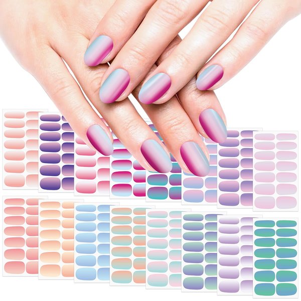SILPECWEE 16 Sheets Mermaid Color Nail Wraps Self Adhesive Nail Polish Stickers Stick on Nail Polish Strips for Women Gel Nail Strips Fingernail Manicure Stickers with 1pc Nail File