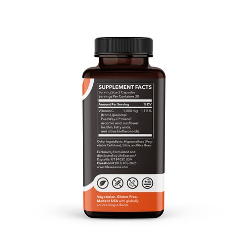 LifeSeasons Essentials Liposomal - Vitamin C Supplement - Supports Skin Heart & Boosts Immunity - Enhances Collagen Production - Antioxidants for Stress Relief - 60 Capsules