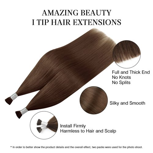 ABH AmazingBeauty Hair Real Human Hair I Tip Hair Extensions I-Tip Hair Extensions Human Hair Color 4 Chocolate Brown 50 Grams 50strands Cold Fusion Hair Extensions Human Hair 18 Inch Silky Straight