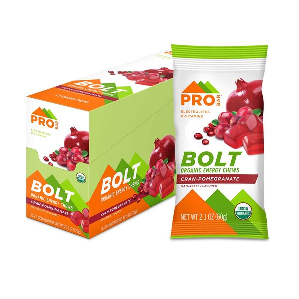 PROBAR - Bolt Organic Energy Chews, Cranberry Pomegranate, Non-GMO, Gluten-Free, USDA Certified Organic, Healthy, Natural Energy, Fast Fuel Gummies with Vitamins B & C (12 Count)