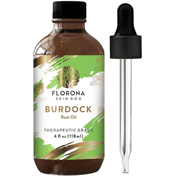 Florona Burdock Root Oil 100% Pure & Natural - 4 fl oz, for Hair, Face & Skin Care