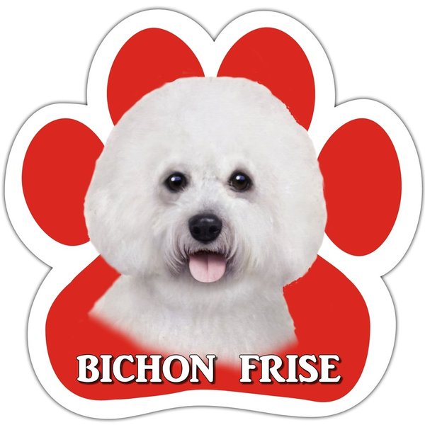 Bichon Frise Car Magnet With Unique Paw Shaped Design Measures 5.2 by 5.2 Inches Covered In High Quality UV Gloss For Weather Protection