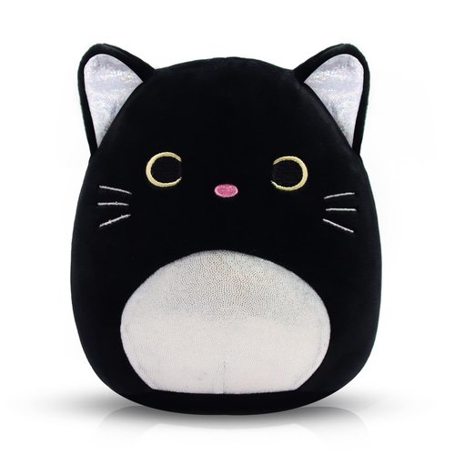 Black Cat Plush Kawaii Plush, 8'' Cat Stuffed Animals Pillow Cute Silver Ears Black Cat Pillow Plush Toy, Soft Plush Stuffed Cat Doll for Kids Girlfriend Birthday Christmas