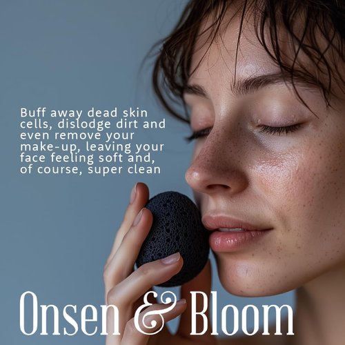 Onsen & Bloom Natural Konjac Sponge Duo – Gentle Exfoliation & Facial Cleansing for Sensitive Skin – Charcoal & Aloe Vera-Infused Vegan Sponges for Daily Skincare