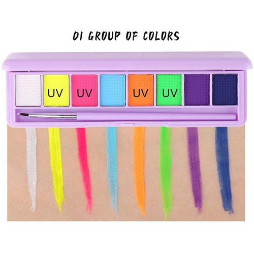 Mysense 16 Colors Water Activated Eyeliner Palette,Face Paint Fluorescent Bright Rainbow Colorful Body Paint Makeup,Matte and UV Glow Graphic Eyeliner,With Eyeliner Brush