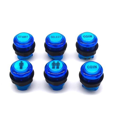 Arcity 6 Pcs/Lot 28mm Arcade LED Push Buttons Illuminated Player 1P 2P Coin Start Select Lit Blue with Microswitch for Arcade Machine Games Console Parts 5V