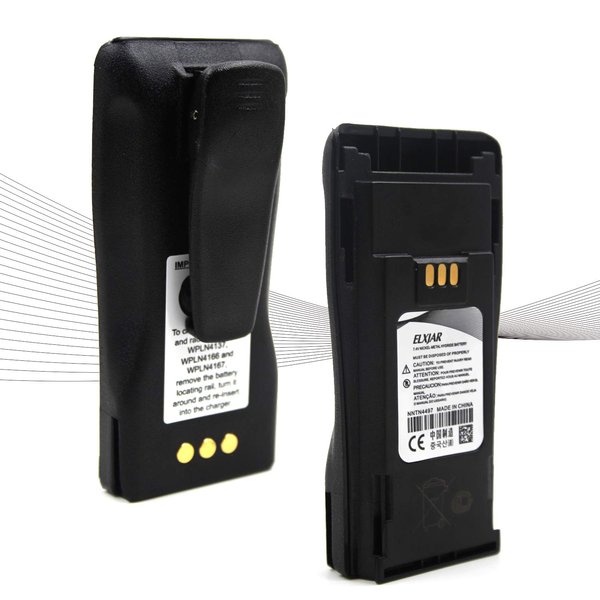 elxjar (2-Pack) 7.2V 1800mAh Ni-MH Battery NNTN4497 Compatible for Motorola Radio NNTN4496 CP040 CP150 CP200 CP200D CP380 CP200XLS EP450 EP450 PR400 GP3188 GP3688 Walkie Talkies with Belt Clip