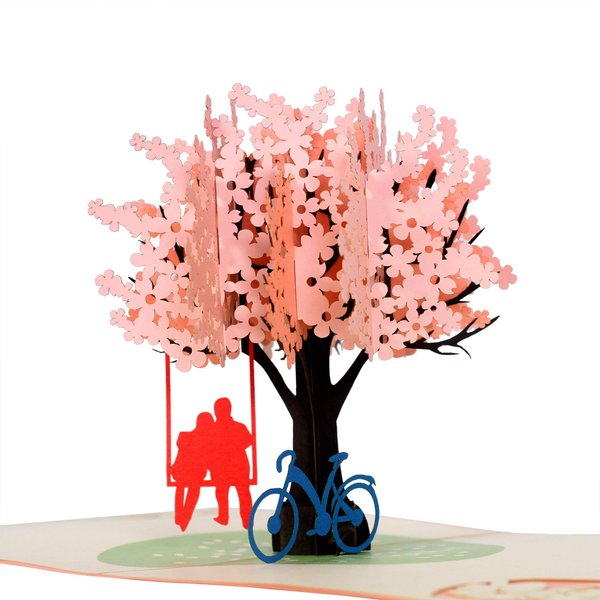 CUTE POPUP - Romantic Cherry Blossom Card, Happy Anniversary Pop Up Card, First Anniversary Card for Wife, Husband, Loved One, Mother, Father - Perfect 3D Card on Valentine, Birthday, Wedding