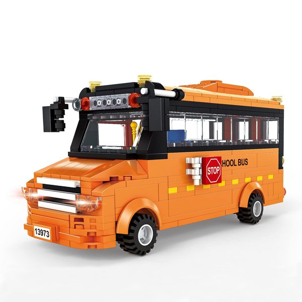OTONOPI School Bus Building Blocks Set City Town Center Blocks Vehicle Building Kit STEM Toy Yellow School Car Children's Day Birthday Gift for Kids (367 PCS)