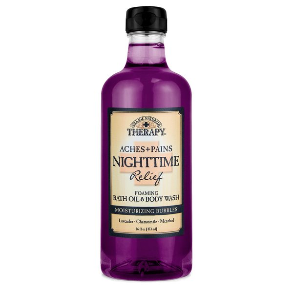 Village Naturals Aches & Pains Nighttime Relief Foaming Bath Oil + Body Wash, 16 Fluid Ounce