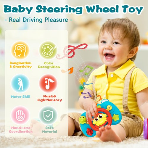 Qumiimet Steering Wheel Toy Baby Boy Learning Toys 6-12 Months Old Toys,6 7 8 9 Month Old Baby Boy Toys,Interactive Baby Toys for 1 Year Old,Kids Driving Steering Wheel Toys for Toddlers 1-3