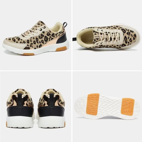 OrthoComfoot Womens Comfortable Walking Shoes for Plantar Fasciitis, Orthopedic Shoes with Arch Support, Casual Soft Sneakers for Walk,Work, Relaxed Fit Leopard Size 7