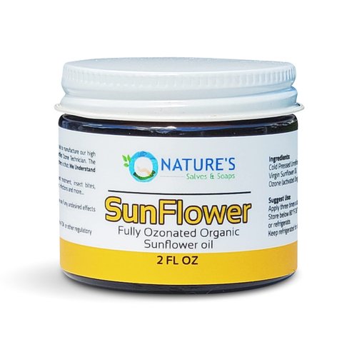 Nature's Salves and Soaps 100% Fully Ozonated Unrefined Organic Sunflower Oil - 2 Oz - * Glass Jar *