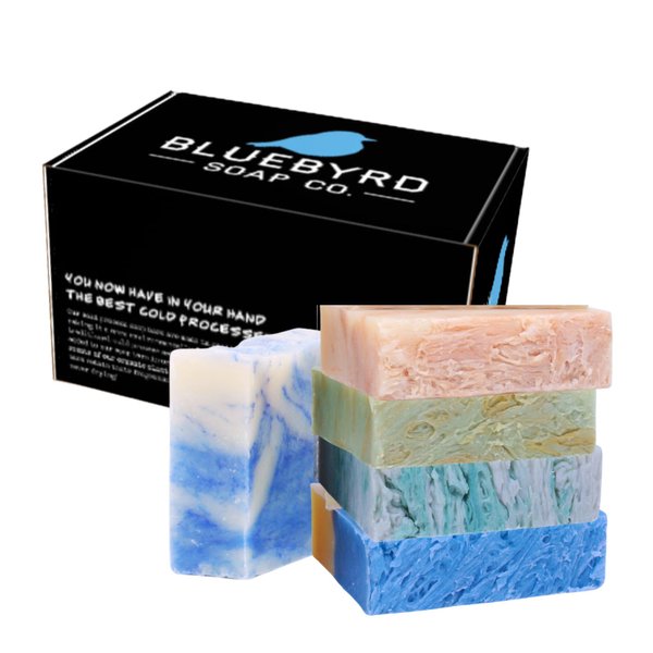 BLUEBYRD Fresh & Clean Handmade Soap Bar Gift Set For Women & Men - 5 Pc. Variety Pack Natural Cold Pressed Bath & Body Cleansing Bar - Ocean, Clean Cotton, Sea Salt, White Tea, Irish Clover (Fresh)